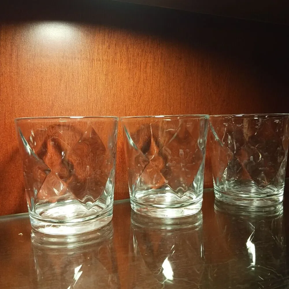 3 Vintage DOUBLE DUTCH Low ball Whiskey Glasses Diamond DD Classy Luxury Collect
